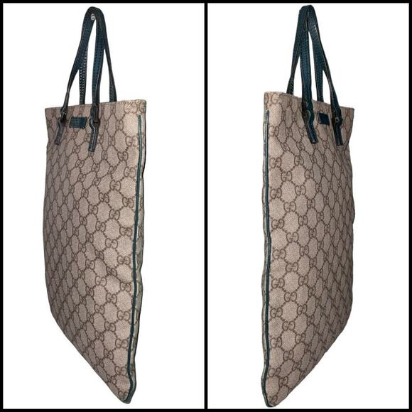 Gucci GG Supreme Flat Vertical Tote with Teal Leather trim and accents - Picture 6 of 15